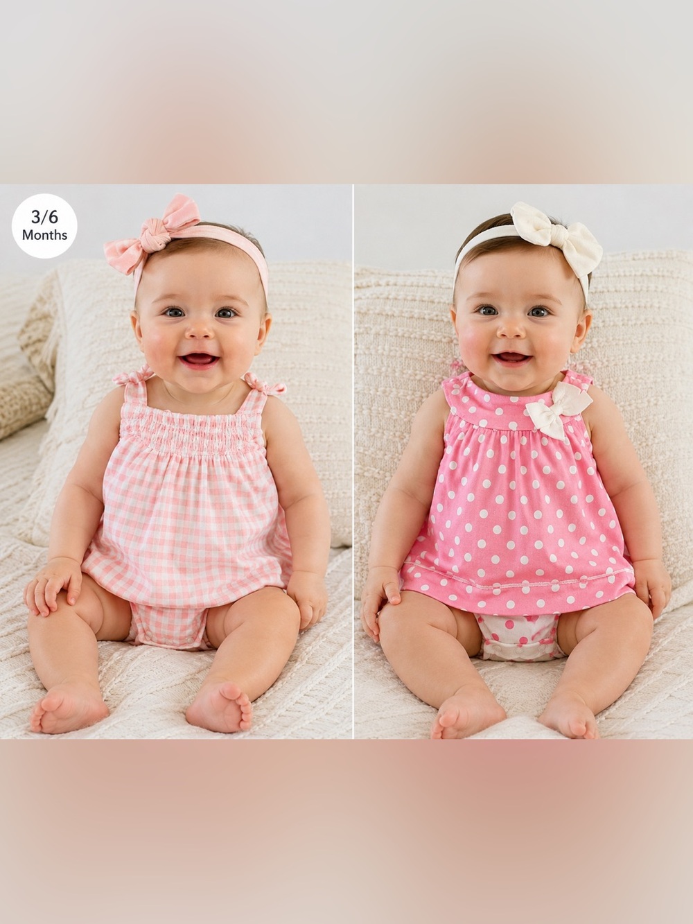 First Impressions Baby Girl Romper Lot 2‎ 3-6M Pink Gingham Polka Dot Bodysuits